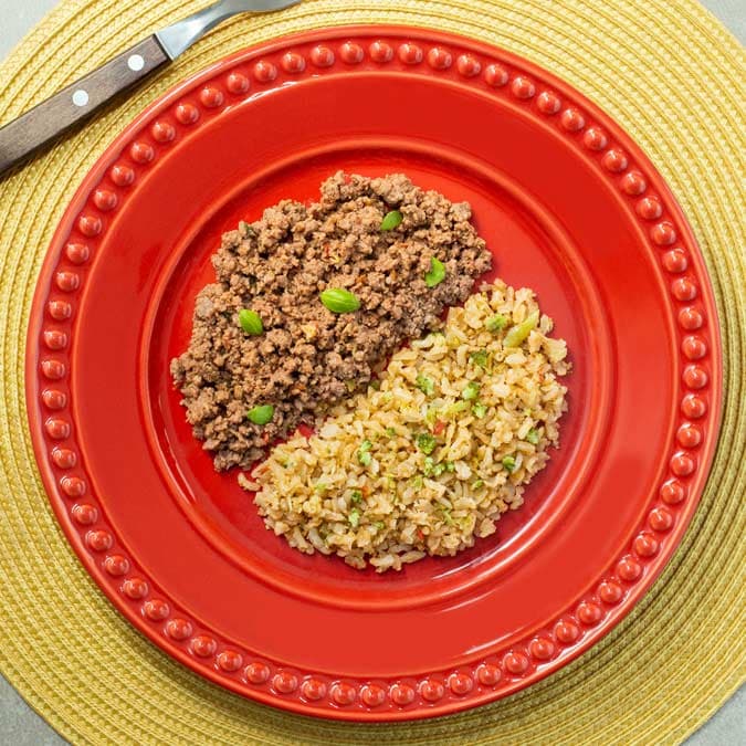 Carne Moída com Arroz Integral com Brócolis